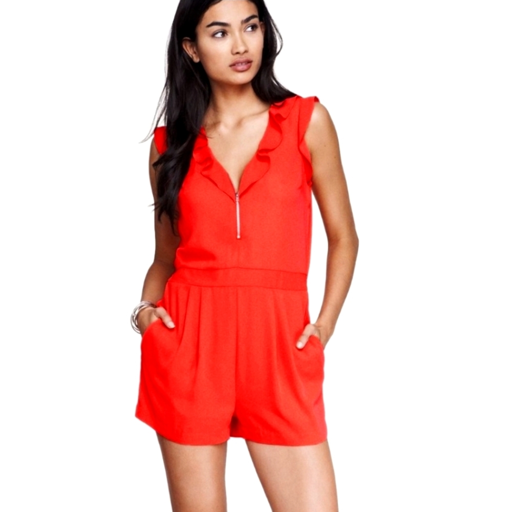 EXPRESS neon coral zip front romper sz 2